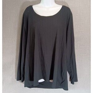 Ava & Viv 3X  Top Shirt Blouse Black Ribbed Knit Long Sleeve Shirt Plus Size